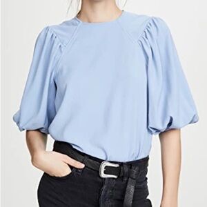 Ganni Light Gray Blouse with Puff Sleeves